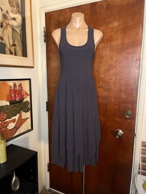 Sleeveless Midi Dress in Charcoal (Layered Hem)